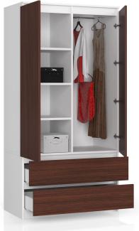 BDW Kleiderschrank 2 Türen, 4 Einlegeböden, Kleiderbügel, 2 Schubladen Kleiderschrank für das Schlafzimmer Wohnzimmer Diele 180x90x51cm (Weiß/Venga)