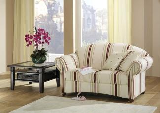Corona Sofa 2-Sitzer Flachgewebe Weiß Buche Nussbaumfarben, Multicolor gestreift