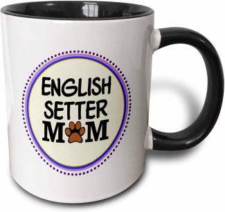 3dRose English Setter Hund Mutter Mama von Breed-paw Aufdruck Mum Love-Doggy Lover-Proud Owner-Two für Haustiere, Kaffeebecher, Keramik, Schwarz, 10. 16 cm x 7,62 x-Uhr