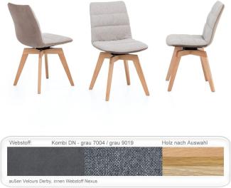 4x Stuhl Pippa Varianten Drehgestell Polsterstuhl Massivholzstuhl Eiche natur geölt, Kombi DN grau/ grau