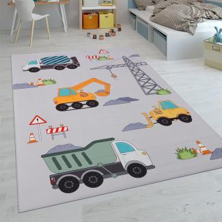 Paco Home Kinderteppich Teppich Kinderzimmer Spielteppich Junge Mädchen Modern rutschfest, Grösse:100x200 cm, Farbe:Grau 4