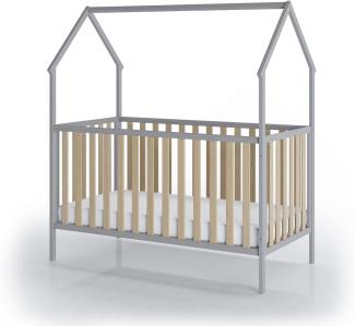 FabiMax 'Schlafmütze' Kinderbett, 70 x 140 cm, grau/natur, mit Matratze Classic, Kiefer massiv, 3-fach höhenverstellbar, umbaubar