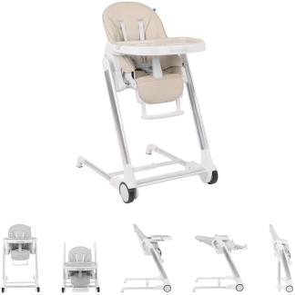 Kikkaboo Kinderhochstuhl Maple verstellbar, Räder, Doppeltablett, Gurt, klappbar beige