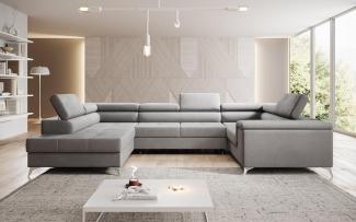 Designer Sofa Torino mit Schlaf- und Klappfunktion Samt Hellgrau Links