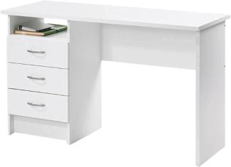 Linearer Schreibtisch mit drei Schubladen, weiße Farbe, Maße 120 x 72 x 48 cm