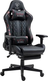 Gaming Stuhl mit Fußstütze und ergonomsichen 4D-Armlehnen - gaming chair in Sportsitz Optik - Gamer Stuhl mit verstellbaren Rückenstützkissen für gesündere Sitzhaltung, Farbe:Schwarz/Military -Rosa