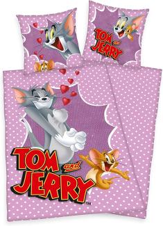 Linon Bettwäsche Tom & Jerry 135x200cm Baumwolle 2tlg. Wendebettwäsche lila