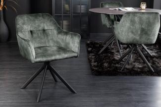 Moderner Drehstuhl ZIRA grün Samt Metallgestell schwarz Stuhl Armlehne