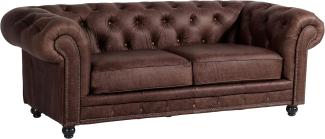 Orleans Sofa 2,5-Sitzer Echtleder Antikoptik Braun Buche Nussbaumfarben