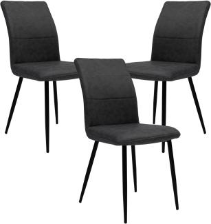 Moderne Esszimmerstühle in Lederoptik - bequeme Stühle mit abgesteppter Vorderseite und bezogener Rückseite - gepolsterte Küchenstühle mit gebogener Rückenlehne für mehr Sitzkomfort Anthrazit 3 St.