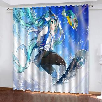 Fgolphd Verdunkelungsvorhang-Set 3D-Druck Anime Cartoons Hatsune Miku Vorhänge Für Kinderzimmer Schiebegardine Blickdicht Für Dekoration Wohnzimmer Esszimmer (280×245(BxH),22)