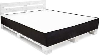Möbel-Eins PALETTI Massivholzbett / Palettenbett inklusive Kopfteil und MOODY Matratze Fichte weiss 180 x 200 cm