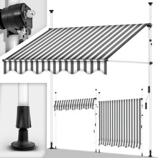 tillvex Klemmmarkise 300cm Grau-Weiß mit Handkurbel Balkon | Balkonmarkise ohne Bohren | Markise UV-beständig & höhenverstellbar | Sonnenschutz wasserdicht