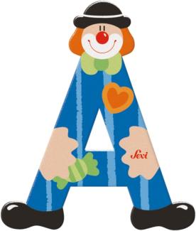 Sevi 81737 Holzbuchstabe A Clown 10 cm, Türbuchstaben für das Kinderzimmer, Alphabet und Lesen lernen, Dekoration oder p