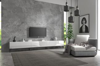 Wuun® TV-Board Lowboard Wohnwand TV-Bank Somero / 300cm (3 x 100cm) / Weiß-Hochglanz/Haarnadel Schwarz
