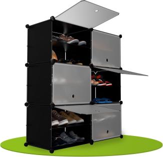 Juskys Schuhschrank mit 6 Würfel & Türen - Kunststoff Schrank für bis 24 Paar Schuhe - Regal geschlossen - Steckregal Schuhregal - Würfelregal Schwarz