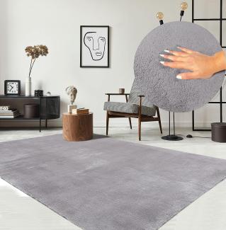 the carpet Relax kuscheliger Kurzflor Teppich, Anti-Rutsch Unterseite, Waschbar bis 30 Grad, Super Soft, Felloptik, Grau, 160 x 220 cm