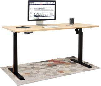 KRIEG HighDesk SMART Höhenverstellbarer Schreibtisch (Schwarz + Ahorn I 160 x 80 cm) - Elektrischer Sitz- & Stehtisch mit Tischplatte - Stehschreibtisch Elektrisch Höhenverstellbar