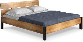 Möbel-Eins CURBY Bett Metallfuß, mit Kopfteil, Material Massivholz, rustikale Altholzoptik, Fichte vintage 90 x 220 cm