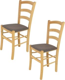 Tommychairs - 2er Set Stühle Venice für Küche und Esszimmer, robuste Struktur aus lackiertem Buchenholz Farbe Naturfarben und gepolsterte Sitzfläche mit Stoff Farbe Rehbraun bezogen