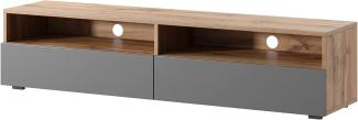 Selsey REDNAW - TV-Schrank/modernes TV-Board für Wohnzimmer, stehend/hängend, 140 cm breit (Wotan Eiche Matt/Grau Hochglanz ohne LED)