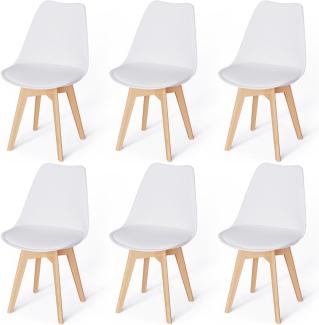 6er Set Esszimmerstühle Gepolsterter Stuhl mit Buchenholz-Beinen und Weich Gepolsterte Chair für Esszimmer Wohnzimmer Schlafzimmer Küche Besprechungsraum, (Gepolstert weiß)