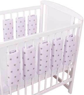 Bello24 - Universeller Babybett Gitterschutz mit Klettverschluss aus 100% Baumwolle 38x30cm (Graue Sterne, 6)