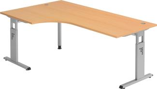 bümö® Stabiler Schreibtisch höhenverstellbar 200 x 120 cm | Eckschreibtisch in Buche | Büroschreibtisch mit Höheneinstellung | Tisch für Büro | Bürotisch in 9 Größen & 7 Dekoren