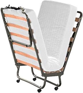 Cortassa - Klappbett mit 10 cm hoher Matratze aus Memory-Schaum, Einzel-Lattenrost mit Holzlatten 80 x 200 cm, platzsparendes Bett mit Rollen