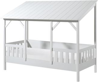 Hausbett Set inkl. Rolllattenrost und Matratze, Liegefläche 90 x 200 cm, Ausf. weiß teilmassiv Dach in Weiß
