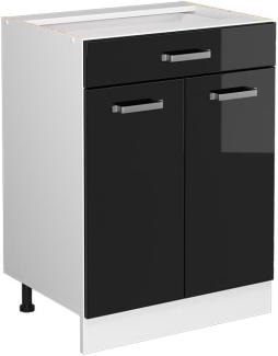 Vicco Küchenunterschrank R-Line, Schwarz Hochglanz/Weiß, 60 cm mit Schublade, ohne Arbeitsplatte