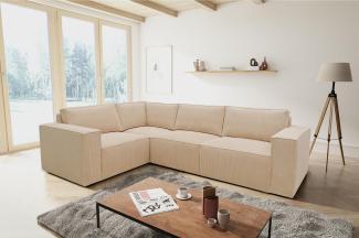 Domo. Collection Ecksofa Portland, Sofa in L-Form, Cord Sofa, Couch Ecke, Eckcouch, 197 x 277 84 cm creme