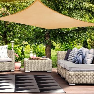 HAIKUS Sonnensegel Wasserdicht Rechteckig 5x6m Sonnenschutz Wasserabweisend Premium PES Polyester mit UV Schutz für Balkon Garten Terrasse Sand