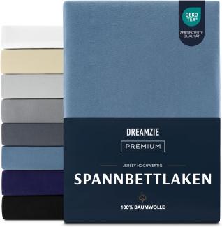 Dreamzie Premium Spannbettlaken 180x200 cm, Spannbetttuch für Dicke Matratzen bis zu 27 cm, Bettlaken 100% Jersey Baumwolle, 150 g/m², Oeko-TEX zertifiziert - Blau