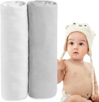 Dreamzie - Spannbettlaken 70x140 Baby 2er Pack - Baumwolle Oeko Tex Zertifiziert - Weiß und Grau - 100% Jersey Spannbetttuch 70x140cm
