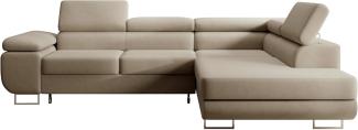 Selsey STEVIL - Ecksofa L-Sofa mit Schlaffunktion, Bettkasten, Ottomane rechts, Veloursbezug Beige