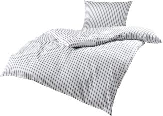 Bettwaesche-mit-Stil Mako Satin Streifen Bettwäsche „Den Haag“ grau weiß gestreift Garnitur 135x200 + 80x80