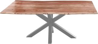 SAM Esszimmertisch 160x85cm Toledo, echte Baumkante, Akazienholz naturfarben, massiver Baumkantentisch mit Spider-Gestell Silber