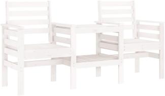 vidaXL Gartenbank mit Tisch 2-Sitzer Weiß Massivholz Kiefer