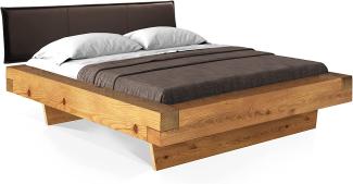 Möbel-Eins CURBY Balkenbett mit Polster-Kopfteil, Wangenfuß, Material Massivholz Natur 160 x 220 cm Kunstleder Braun