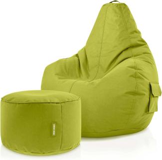 Green Bean© Sitzsack mit Rückenlehne + Hocker "Cozy+Stay" 80x70x90cm - Gaming Chair mit 230L Füllung - Bean Bag Lounge Chair Sitzhocker Grün