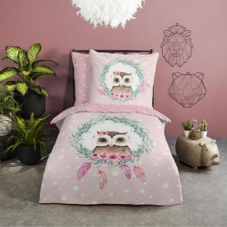 Good Morning Bettwäsche Owli Eule pink | 135x200 cm + 80x80 cm