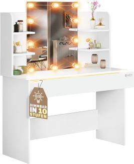 Casaria Schminktisch Lucia mit LED Beleuchtung 140x40 cm Spiegel Schublade 3 Fächer Ablagen Schlafzimmer Frisiertisch Schminkkommode Make-up Holz Weiß