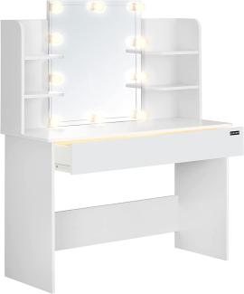 Casaria Schminktisch Lucia mit LED Beleuchtung 140x40 cm Spiegel Schublade 3 Fächer Ablagen Schlafzimmer Frisiertisch Schminkkommode Make-up Holz Weiß