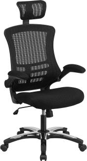 Flash Furniture Bürostuhl mit hoher Rückenlehne – Ergonomischer Schreibtischstuhl mit hochklappbaren Armlehnen und verstellbarer Kopfstütze – Perfekt für Home Office oder Büro – Schwarz