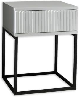MARLE Nachttisch in Weiß - Moderner Nachtschrank mit Schublade und schwarzem Metallgestell - 40 x 52 x 38,5 cm (B/H/T)