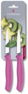 Victorinox Swiss Classic 2er Set Gemüsemesser mit Wellenschliff, 8 cm Klinge, Mittelspitz, Spülmaschinengeeignet, Edelstahl, pink rosa