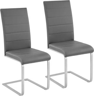 tectake 800451 2er Set Esszimmerstuhl, Kunstleder Stuhl mit hoher Rückenlehne, Schwingstuhl mit ergonomisch geformter Rückenlehne (2er Set grau | Nr. 402551)