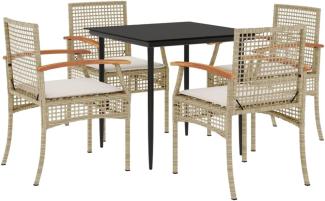 5-tlg. Garten-Essgruppe mit Kissen Beige Poly Rattan