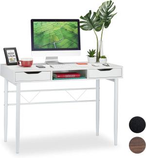 Relaxdays Schreibtisch mit Schubladen und Ablage, modern, Metallgestell, Büroschreibtisch HBT: 77 x 110 x 55 cm, weiß, PB